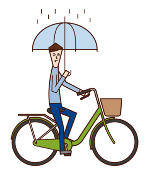 傘をさしながら自転車を運転する人（男性）